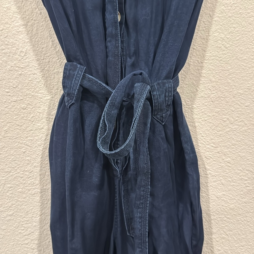 Banana Republic Utility Jumpsuit Sleeveless Chambray Denim Button Tie Pickets - Picture 8 of 14